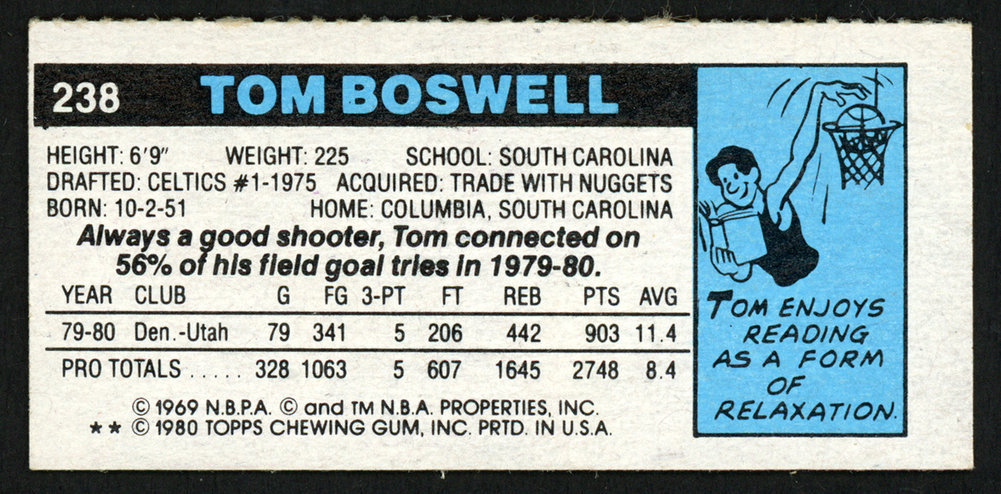 Tom Boswell Autographed 1980-81 Topps Card #238 Utah Jazz #150255 Image a