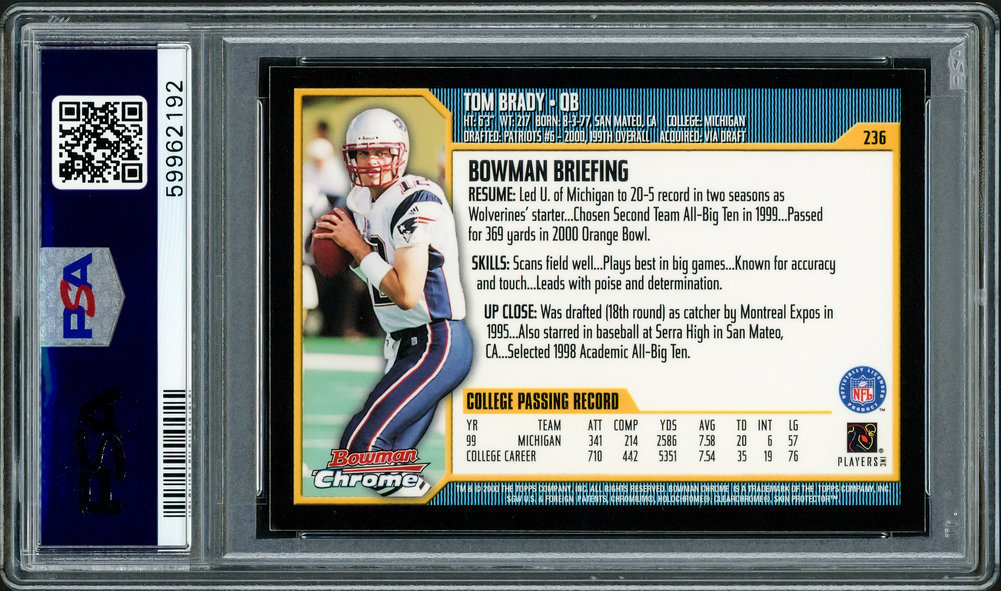 Tom Brady Autographed Signed 2000 Bowman Chrome Rookie Card #236 New England Patriots PSA Auto Grade Gem Mint 10 PSA/DNA Image a