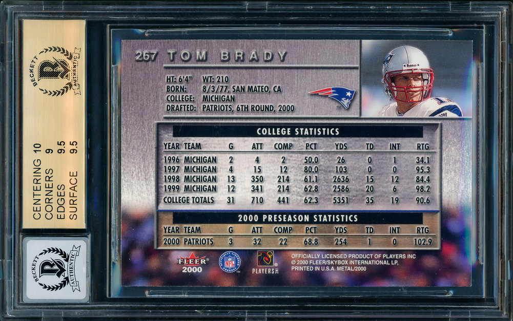 Tom Brady Autographed Signed 2000 Fleer Metal Rookie Card #267 New England Patriots Bgs 9.5 Auto Grade Gem Mint 10 Beckett Beckett Image a