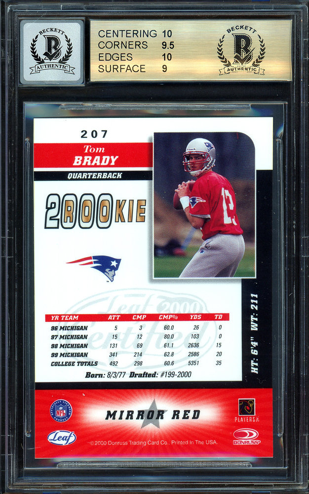 Tom Brady Autographed Signed 2000 Leaf Certified Mirror Red Rookie Card #207 New England Patriots BGS 9.5 Auto Grade Gem Mint 10 7x SB Champ Beckett BAS Image a