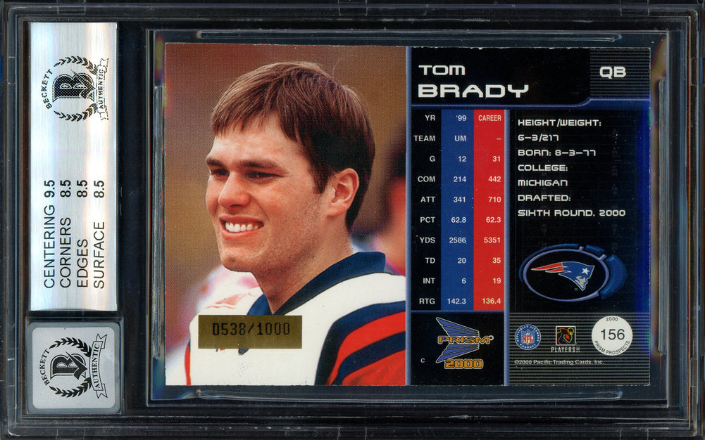 Tom Brady Autographed Signed 2000 Pacific Prism Rookie Card #156 New England Patriots Bgs 8.5 Auto Grade Gem Mint 10 #538/1000 Beckett Beckett Image a