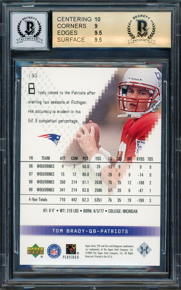 Tom Brady Autographed Signed 2000 UDA Spx Rookie Card #130 New England Patriots Bgs 9.5 Auto Grade Gem Mint 10 #162/1350 Beckett Beckett Witness #12973212 Image a