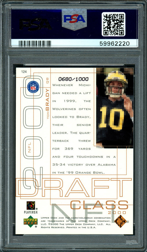 Tom Brady Autographed Signed 2000 UDA Pros & Prospects Rookie Card #124 New England Patriots PSA Auto Grade Gem Mint 10 #680/1000 PSA/DNA Image a