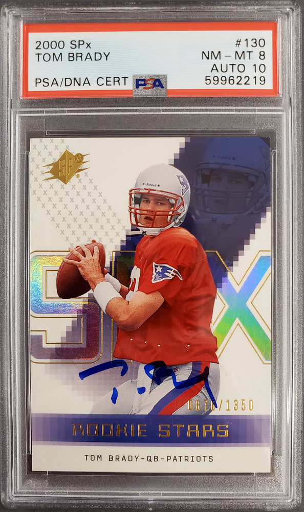 Tom Brady Autographed Signed 2000 Upper Deck SPX Rookie Card #130 New England Patriots PSA 8 Auto Grade Gem Mint 10 #876/1350 PSA/DNA Image a