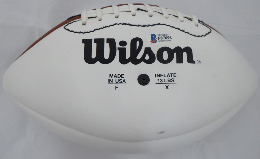Tom Landry Autographed Dallas Cowboys White Panel Football (Light) Beckett Beckett Image a