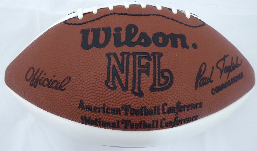 Tom Landry Autographed Dallas Cowboys White Panel Football (Light) Beckett Beckett Image a
