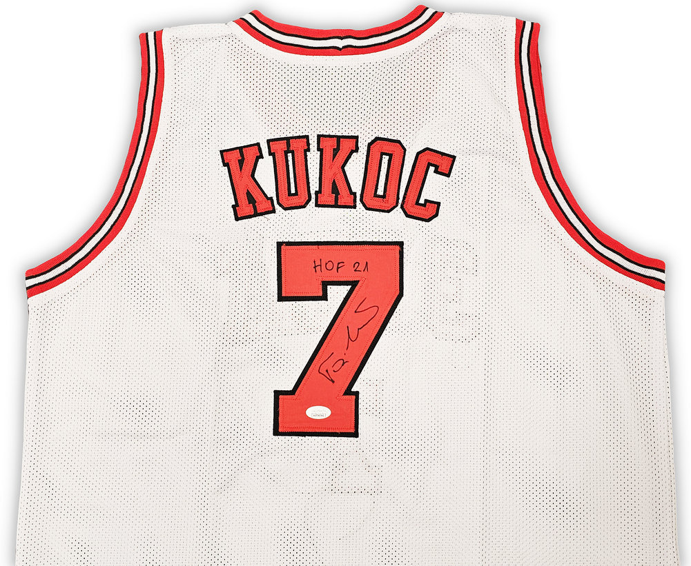 Chicago Bulls Toni Kukoc Autographed White Jersey "HOF 21" JSA Image a