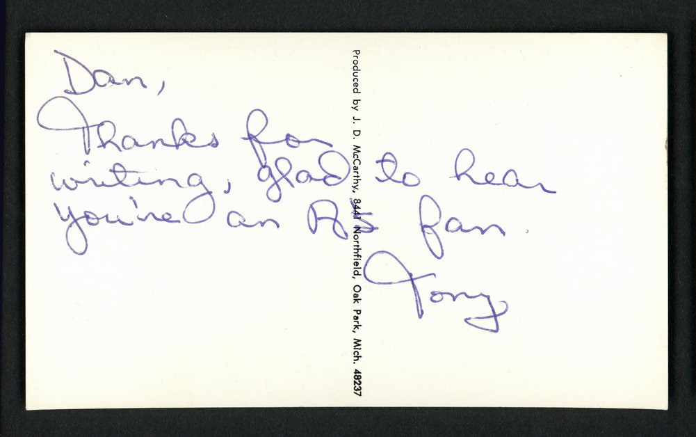 Tony Pierce Autographed Signed 3X5.5 J.D. Jd Mccarthy Postcard Oakland A's "To Dan" Twice #156622 Image a