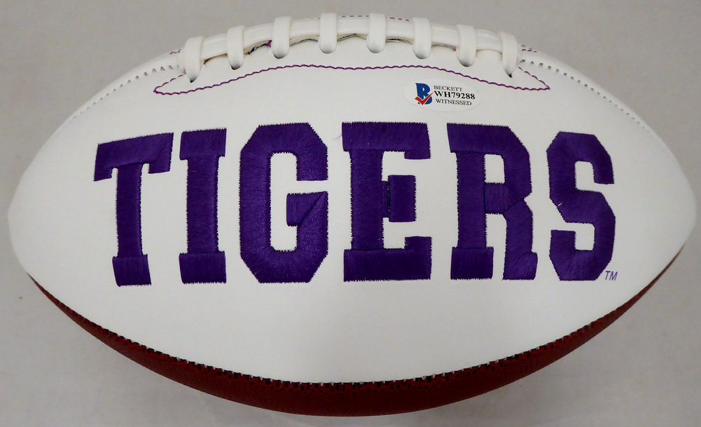 Travis Etienne Autographed Signed Clemson Tigers White Logo Football "2018 Natl Champs" Beckett Beckett Image a