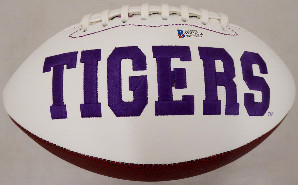 Travis Etienne Autographed Clemson Tigers White Logo Football Beckett Beckett Image a
