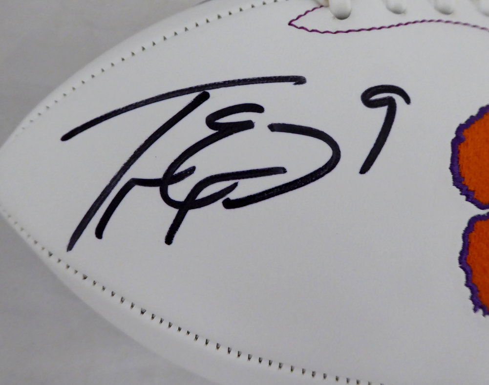 Travis Etienne Autographed Clemson Tigers White Logo Football Beckett Beckett Image a