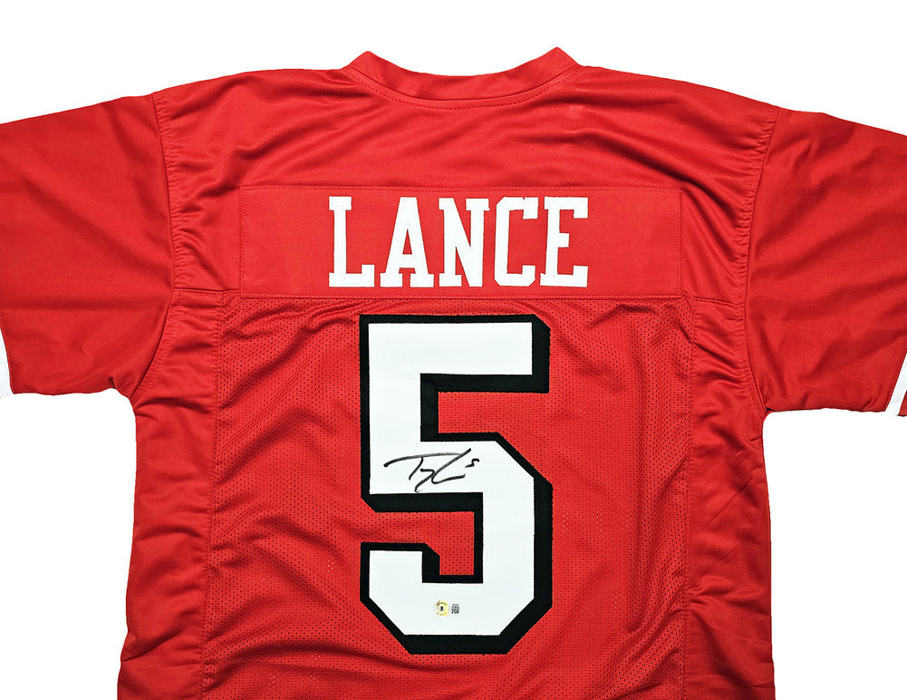 San Francisco 49Ers Trey Lance Autographed Red Jersey Beckett Beckett Witness #215019 Image a