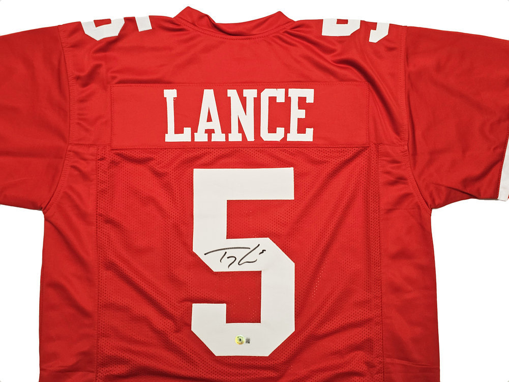 San Francisco 49Ers Trey Lance Autographed Red Jersey Beckett Beckett Witness #215020 Image a