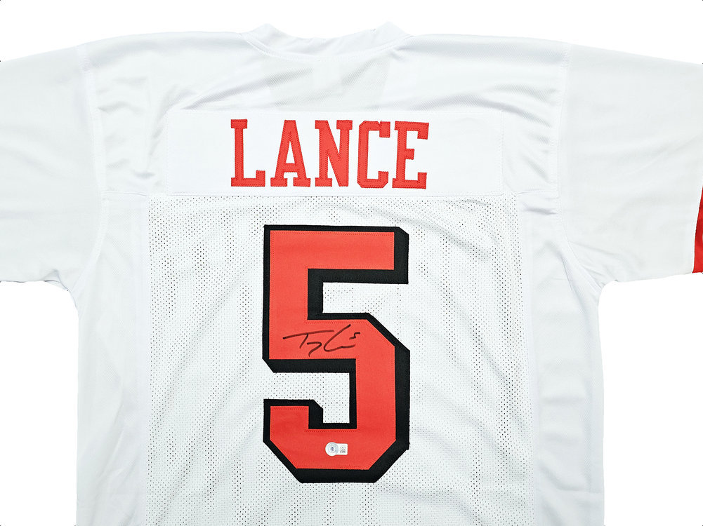 San Francisco 49Ers Trey Lance Autographed White Jersey Beckett Beckett Witness #215021 Image a