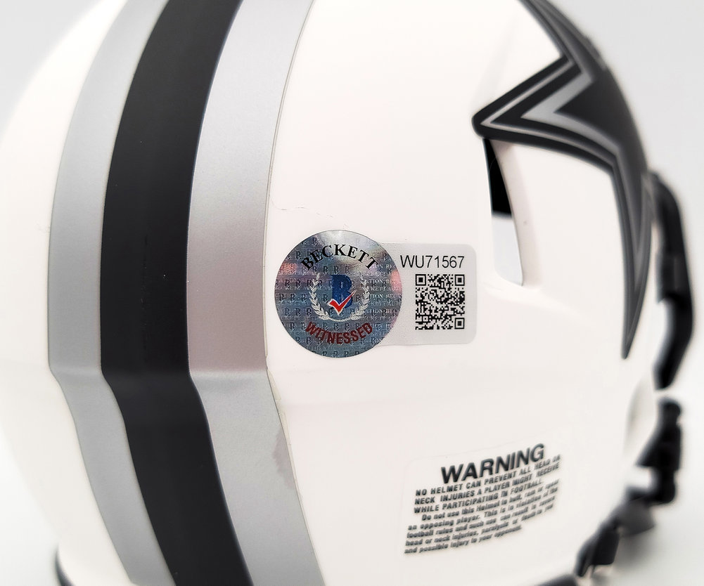 Troy Aikman Autographed Signed Dallas Cowboys Lunar Eclipse White Speed Mini Helmet Beckett Beckett Qr #202954 Image a