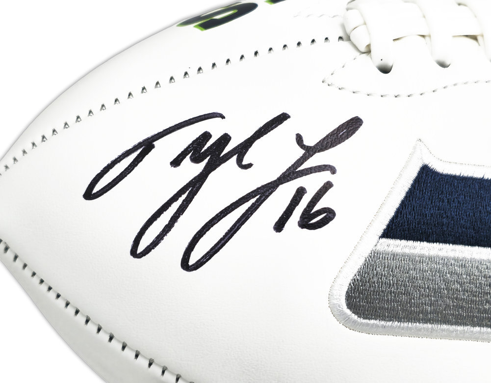 Tyler Lockett Autographed Seattle Seahawks White Logo Football Mcs Holo #222026 Image a
