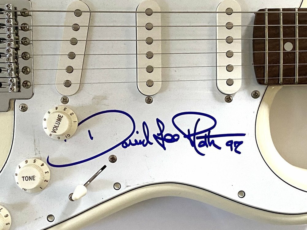 Van Halen Autographed Signed X 4 Group In-Person Autograph Guitar JSA Authentication Image a