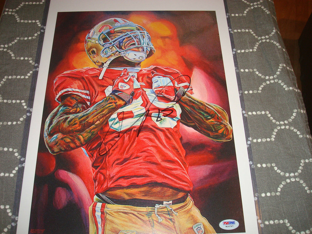 Vernon Davis Autographed Signed 12x18 Artwork Print Psa Dna San Francisco 49ers Auto 1a