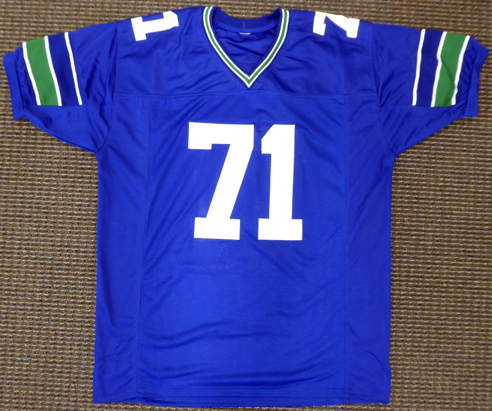Seattle Seahawks Walter Jones Autographed Blue Jersey "HOF '14" Mcs Holo #165118 Image a