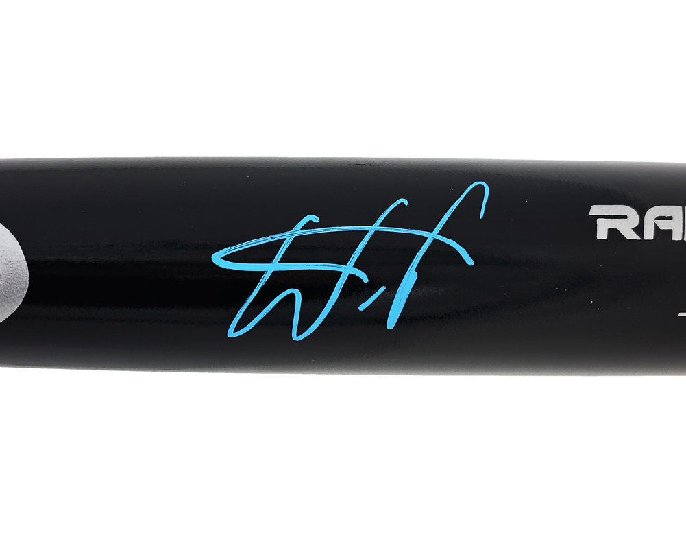 Wander Franco Autographed Black Rawlings Pro Bat Tampa Bay Rays JSA Image a