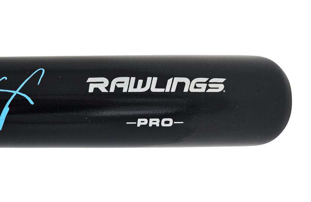 Wander Franco Autographed Black Rawlings Pro Bat Tampa Bay Rays JSA Image a