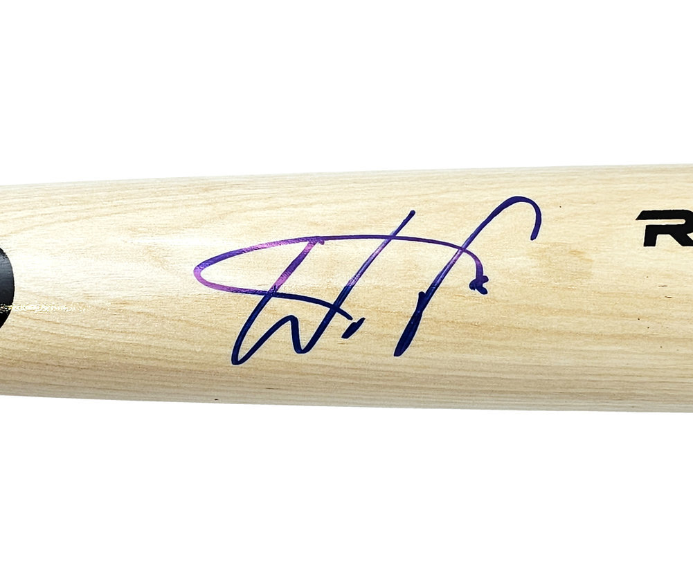 Wander Franco Autographed Blonde Rawlings Pro Bat Tampa Bay Rays JSA Image a