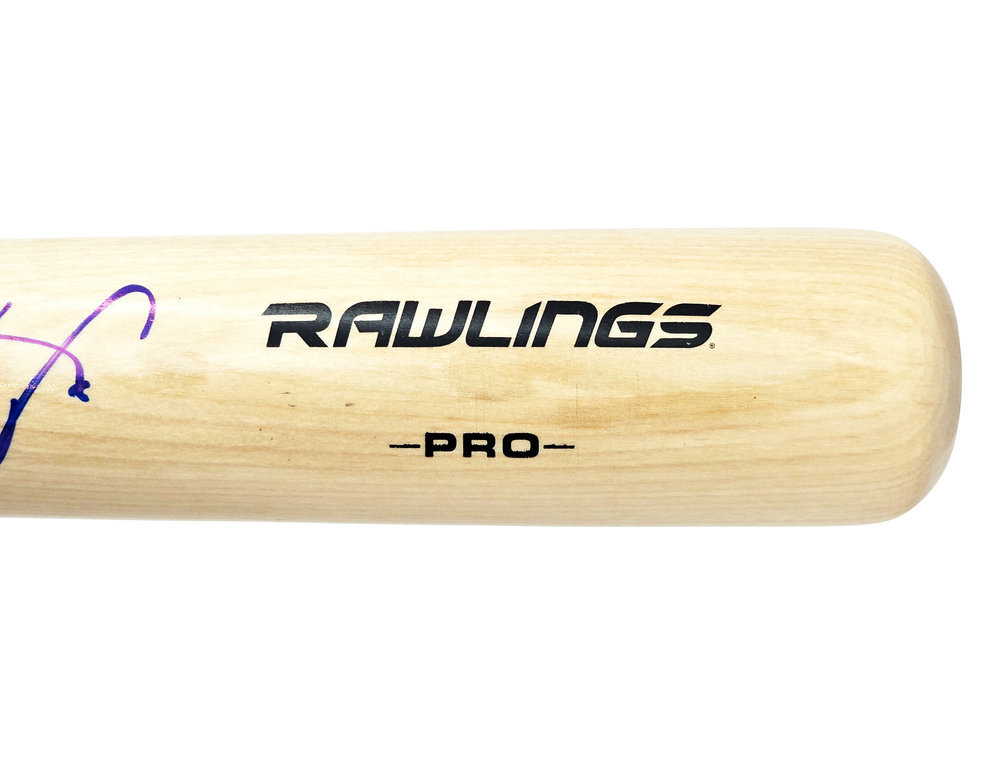 Wander Franco Autographed Blonde Rawlings Pro Bat Tampa Bay Rays JSA Image a