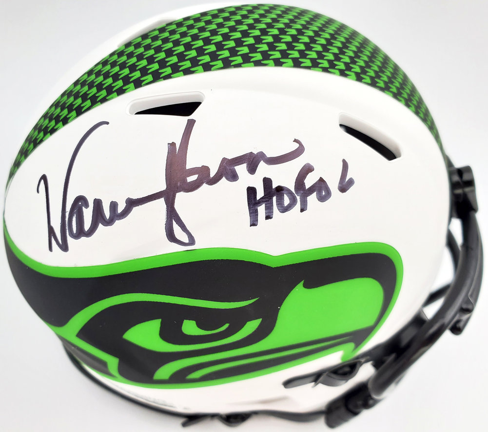 Warren Moon Autographed Signed Seattle Seahawks Lunar Eclipse White Speed Mini Helmet "HOF 06" Mcs Holo #196471 Image a