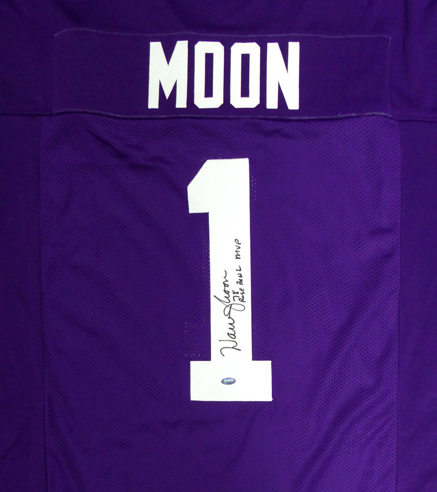 Warren Moon Autographed Signed Washington Huskies Framed Purple Jersey 78 Rose Bowl MVP Mcs Holo #177850 Image a
