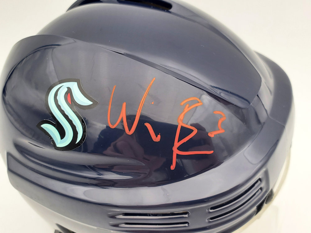 Will Borgen Autographed Seattle Kraken Blue Mini Helmet Fanatics Holo #200305 Image a