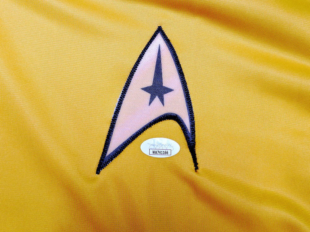 William Shatner Autographed Gold Star Trek Uniform Captain Kirk JSA Image a
