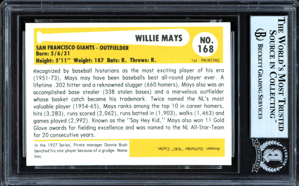 Willie Mays/ Autographed Signed 1980 Baseball Immortals Card #168 San Francisco Giants Beckett Beckett Image a