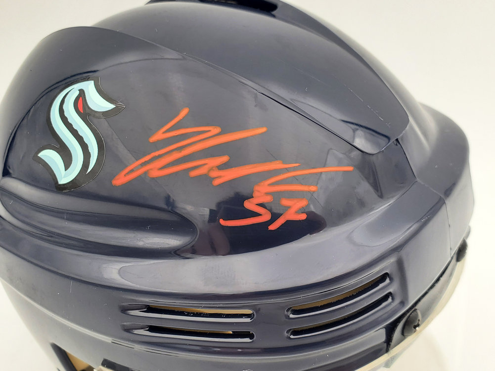 Yanni Gourde Autographed Seattle Kraken Blue Mini Helmet Fanatics Holo #200295 Image a
