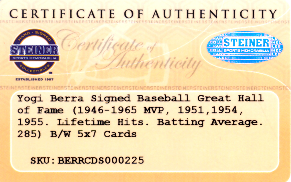 Yogi Berra: Autographed Signed 3.5X5.5 Baseball's Great Hall Of Fame Postcard New York Yankees Steiner #126226 Image a