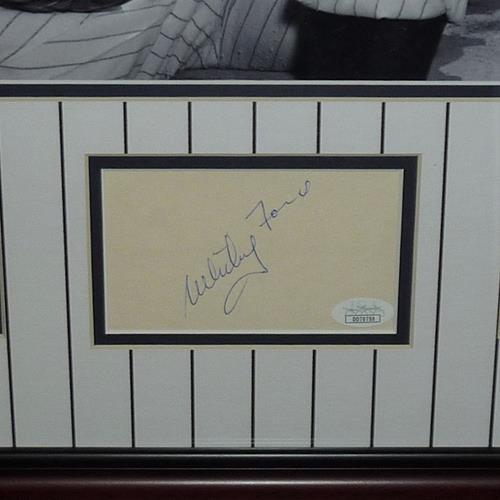 Yogi Berra: Autographed Signed , Whitey Ford And Mickey Mantle New York Yankees Deluxe Framed 16X20 Photo Piece - JSA Full Letter Image a