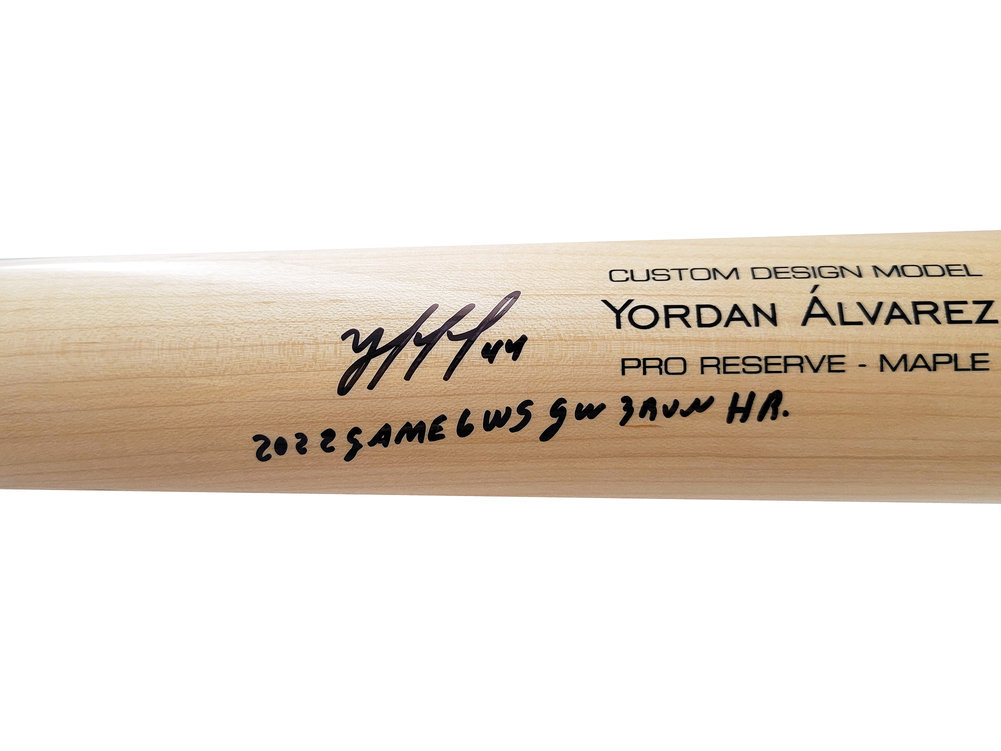 Yordan Alvarez Autographed Signed Blonde Victus Player Model Bat Houston Astros "2022 Game 6 Ws Gw 3 Run Hr" Beckett Beckett Witness Image a