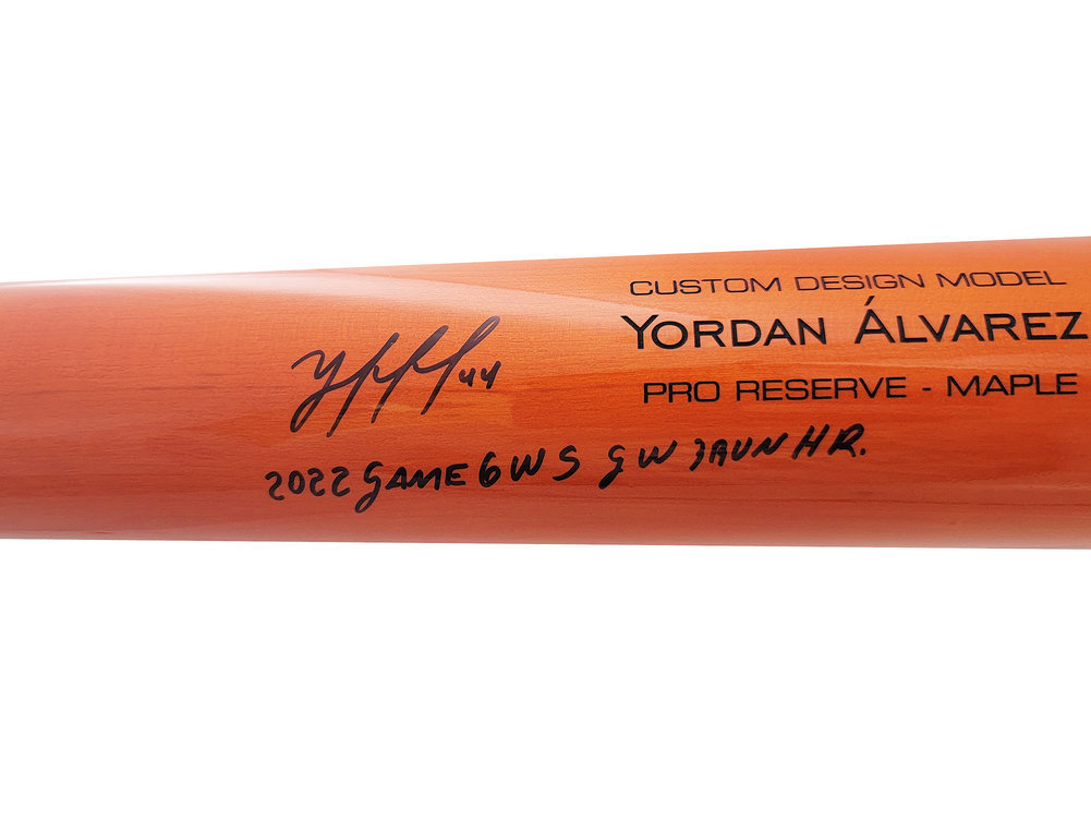 Yordan Alvarez Autographed Signed Orange Victus Player Model Bat Houston Astros "2022 Game 6 Ws Gw 3 Run Hr" Beckett Beckett Witness Image a