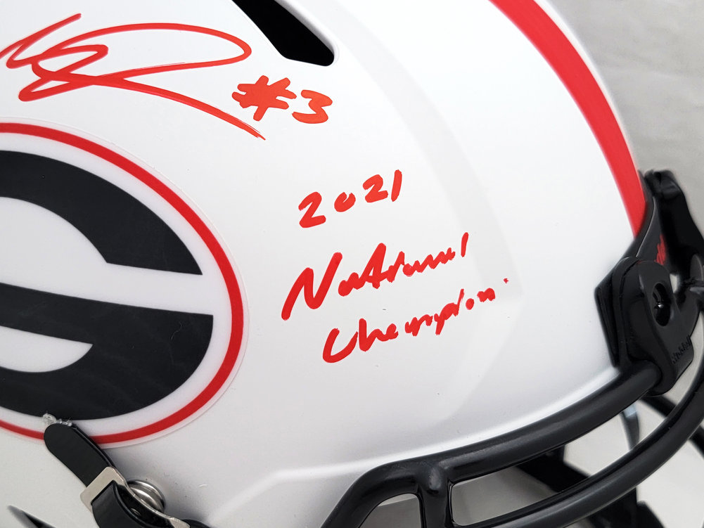 Zamir White Autographed Signed Georgia Bulldogs Lunar Eclipse White Full Size Replica Speed Helmet "2021 National Champions" Beckett Beckett Qr Image a