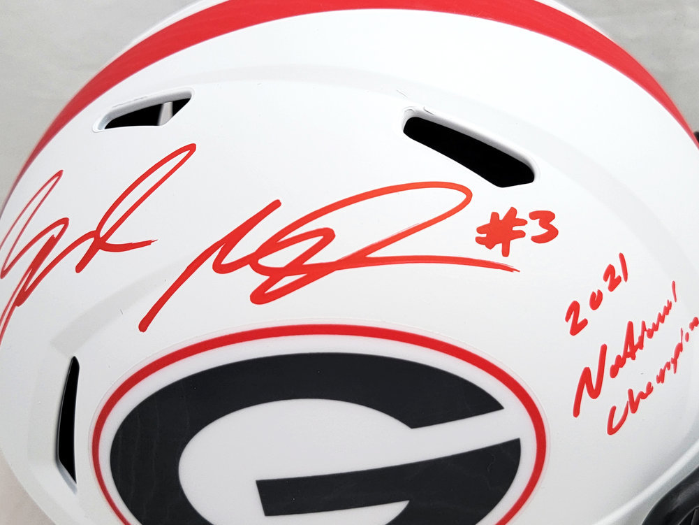 Zamir White Autographed Signed Georgia Bulldogs Lunar Eclipse White Full Size Replica Speed Helmet "2021 National Champions" Beckett Beckett Qr Image a