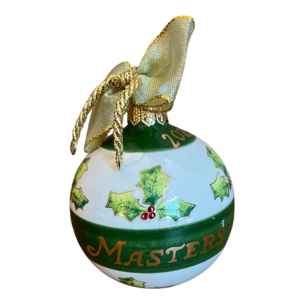 2025 Masters Hand Painted White Ceramic Globe Ornament Image a