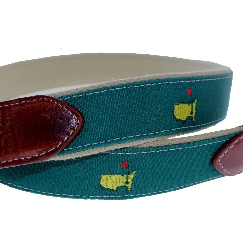 Masters Green and Khaki Belt with Brown Leather Image a