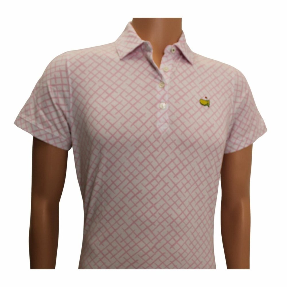 Masters Ladies Magnolia Lane White and Pink Design Pima Cotton Blend Polo