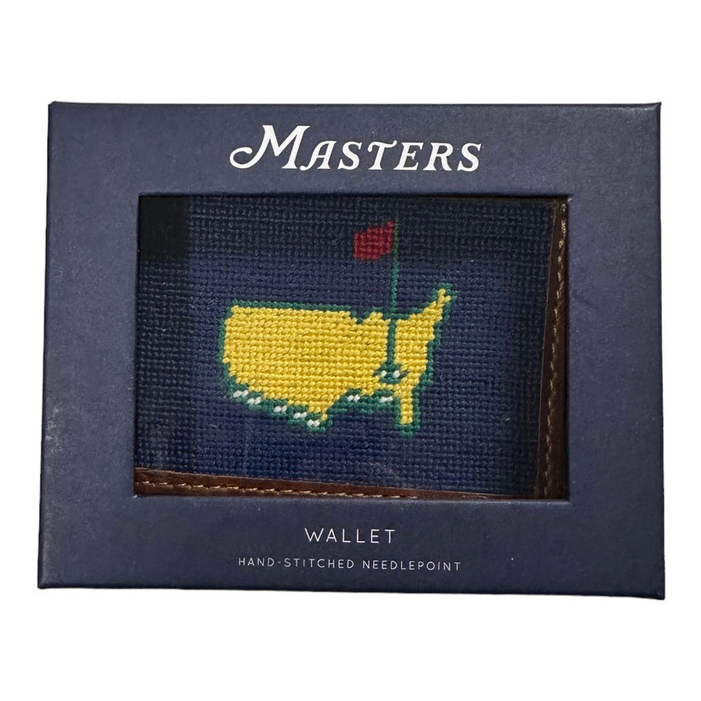 Masters Smathers & Branson Navy Blue Needlepoint and Brown Leather Card Holder Image a