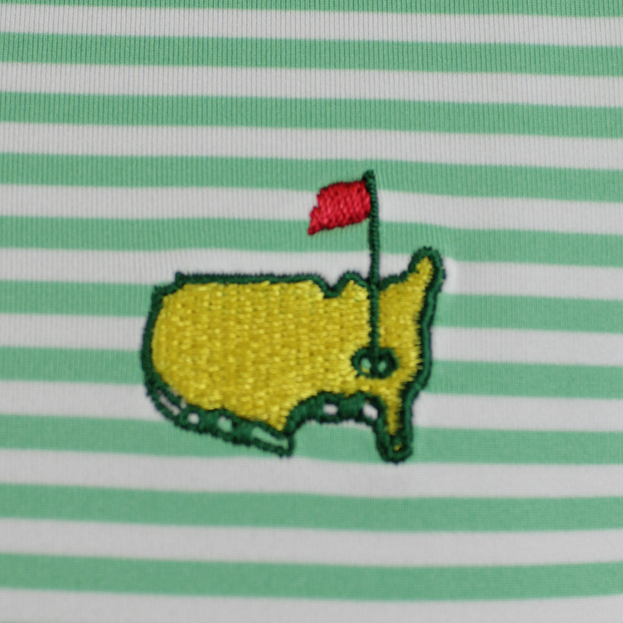 Masters Spring Green & White Striped Performance Tech Golf Shirt Image a