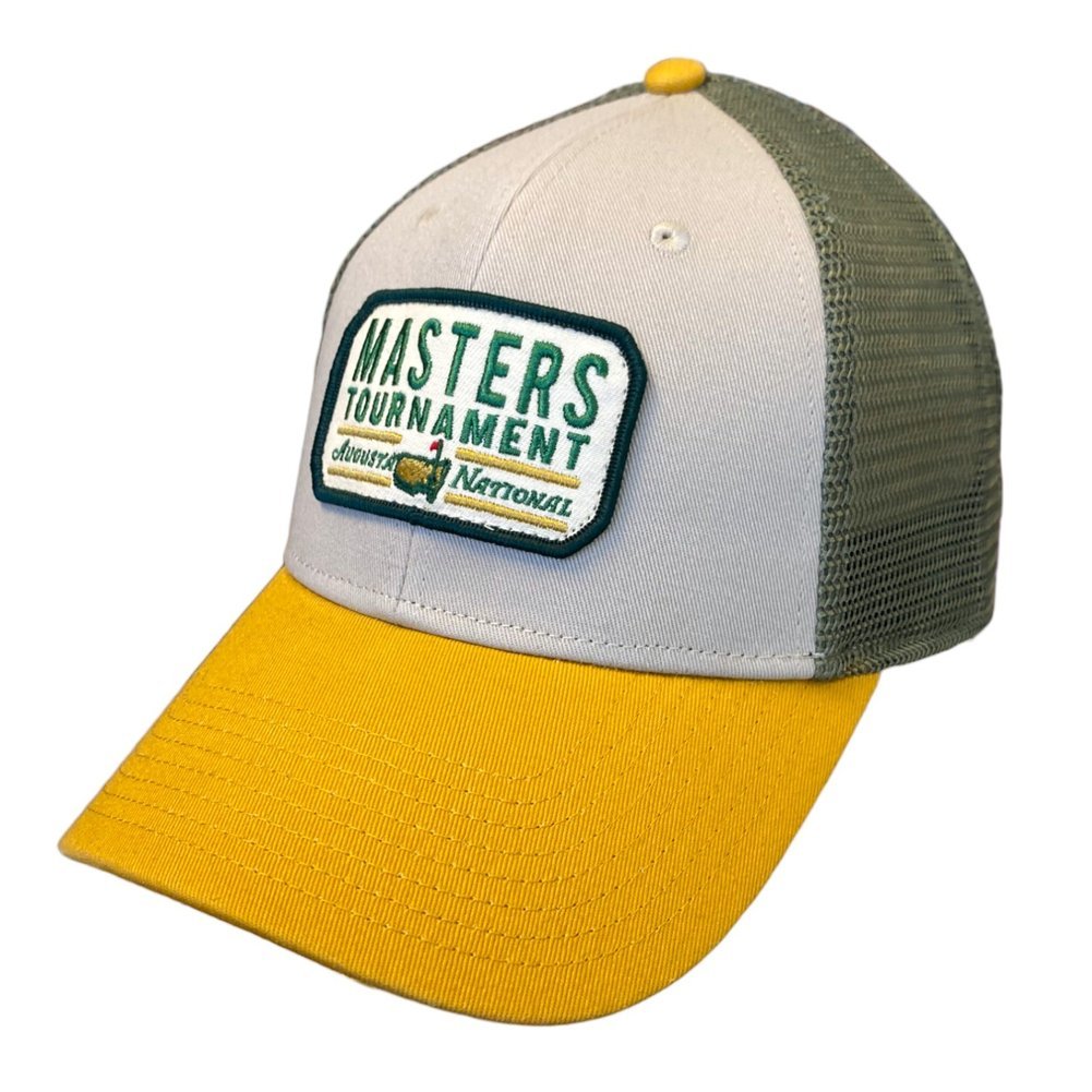 Masters Stone, Mustard and Olive Embroidered Patch Mesh Trucker Hat Image a