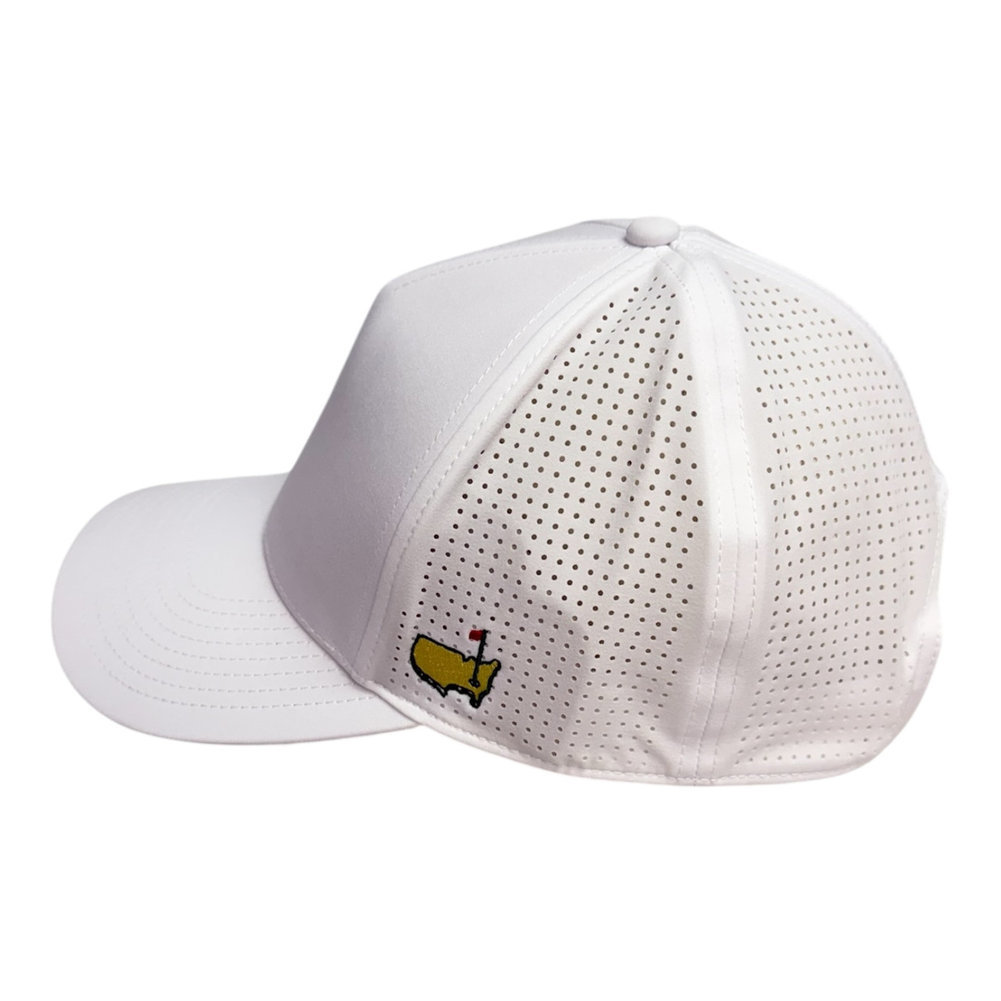 Masters White Performance Hat with Iconic Yellow Flag and Perforated Back Image a