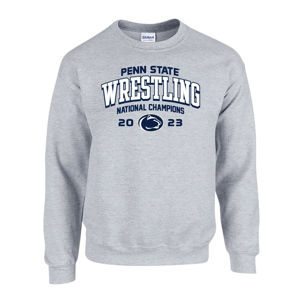 Penn State 2023 11X Wrestling NCAA National Champs Double Sided Crewneck Sweatshirt Grey Image a