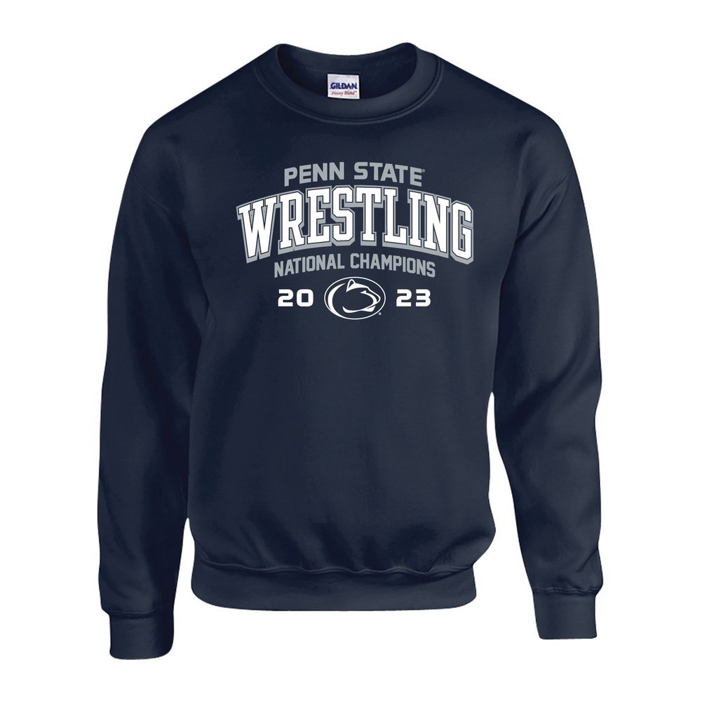 Penn State 2023 11X Wrestling NCAA National Champs Double Sided Crewneck Sweatshirt Navy  Image a