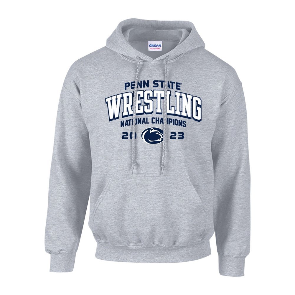Penn State 2023 11X Wrestling NCAA National Champs Double Sided Hooded Sweatshirt Gray  Image a