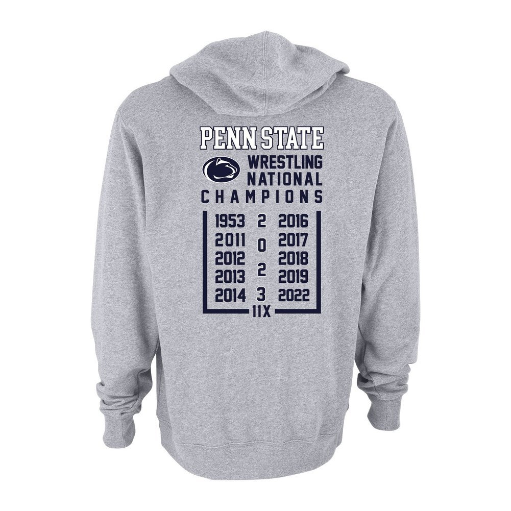 Penn State 2023 11X Wrestling NCAA National Champs Double Sided Hooded Sweatshirt Gray  Image a